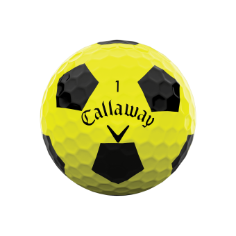 12 Stk. Callaway 2022 Chrome Soft TRUVIS Schwarz-Gelb Golfbälle, gelb mit schwarzen Pentagonen