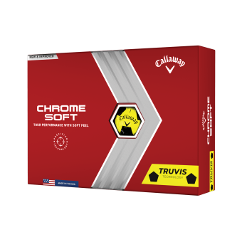 3+1 Dutzend Callaway 2022 Chrome Soft TRUVIS Schwarz-Gelb Golfbälle, gelb mit schwarzen Pentagonen