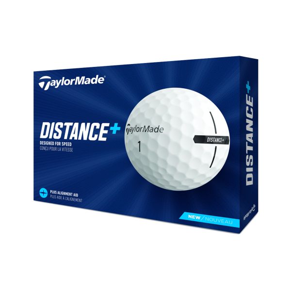 12 Stk. TaylorMade 2021 Distance+ Golfbälle, in weißer Farbe, mit weichem Schlaggefühl und hohem Ballstart - ideal für Einsteiger und Spieler, die nach mehr Länge suchen