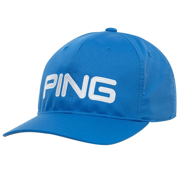 PING Golf Kappe für Herren, hellblau mit weißem Logo, besonders leicht, in Einheitsgröße, mit verstellbarem Verschluss