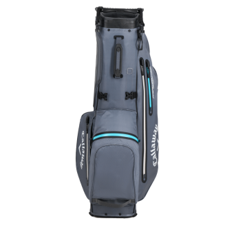 Callaway 2023 Fairway C HD Waterproof Standbag mit 4-Fach Divider, in grauer Farbe mit weißen und türkisen Details, 1.9 kg leicht, inkl. wasserdichter Schutzhülle zum Aufknöpfen