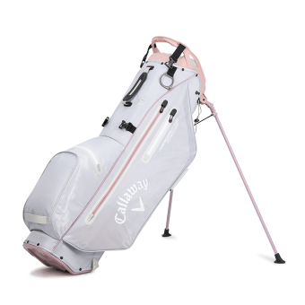 Callaway 2023 Fairway C HD Waterproof Standbag mit 4-Fach Divider, in hellgrauer Farbe mit pinken und weißen Details, 1.9 kg leicht, inkl. wasserdichter Schutzhülle zum Aufknöpfen