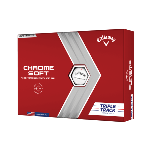 12 Stk. Callaway 2022 Chrome Soft Triple Track Golfbälle, weiß mit Triple Track Ausrichtungslinien