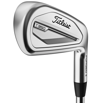 Titleist T350 Eisensatz für Herren, Linkshand, Eisen 5-PW (6 Schläger), mit UST Mamiya Recoil 65 Graphitschaft in Std. Schaftlänge -1/2 Inch, Regular (66.0g), mit Titleist Universal 360, black-white Griffen in Std. Stärke