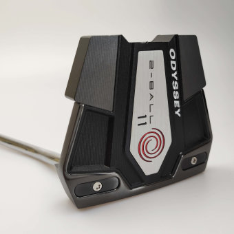 Odyssey 2-Ball ELEVEN Putter für Herren, Rechtshand, mit Odyssey Stroke Lab Bi-Matrix 3GEN red Schaft in 34 Inch, mit Odyssey 22 Std. Griff, silver-black in Oversize Griffstärke