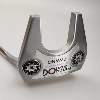 Odyssey White Hot OG Stroke Lab #7 Nano Putter für Herren, Rechtshand, mit Odyssey Stroke Lab Bi-Marix 3GEN Red Schaft in 34 Inch, mit Odyssey 22 Std. Pistol, silver-black Griff in Std. Stärke