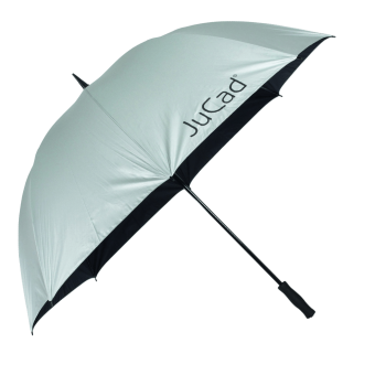 JuCad Teleskop-Golfschirm mit ausfahrbarem Schirmstift in silberner Farbe mit UV-Schutzbeschichtung