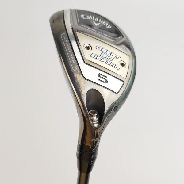 Callaway Great Big Bertha Hybrid 5 (23.0°, einstellbar) für Damen, Linkshand, mit UST Mamiya Helium Nanocore IP 50 Std. Graphitschaft in Std. Länge (38.75 Inch), Womens (53.0g), mit WINN for Callaway Dri-Tac 2.0 Lite CHEV, black-silver Std. Griff