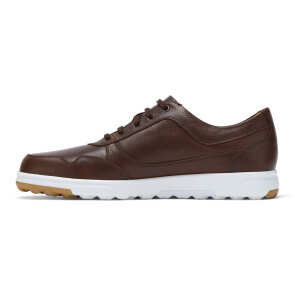 FootJoy FJ Golf Casual Golfschuhe für Herren, braun - ohne Spikes, braunes Leder mit weißer Gummisohle, normale Passform