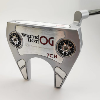 Odyssey White Hot OG #7 CH Putter für Herren, Rechtshand, mit Odyssey Stroke Lab Bi-Matrix 3GEN Red Schaft in 34 Inch, mit Odyssey 22 Std. Pistol, silver-black Griff in Std. Stärke