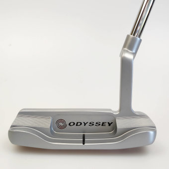 Odyssey White Hot OG Stroke Lab #1 CH Putter für Herren, Linkshand, mit Odyssey Stroke Lab Bi-Matrix 3GEN Red Schaft in 34 Inch, mit Odyssey White Hot OG (DFX grey Pistol), grey-white Griff in Std. Stärke