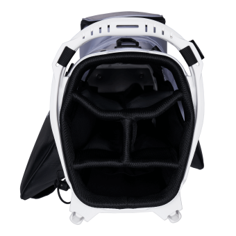 Callaway 2022 Fairway C Standbag mit 4-Fach Divider, in authentischer Rogue ST Optik, schwarz, mit weiß und goldenen Akzenten, 1.9 kg leicht, inkl. wasserabweisender Schutzhülle zum Aufknöpfen