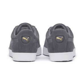 PUMA Suede G Golfschuhe für Herren, grau - ohne Spikes, graues Wildleder mit weißer Gummisohle, schmale Passform