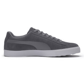 PUMA Suede G Golfschuhe für Herren, grau - ohne Spikes, graues Wildleder mit weißer Gummisohle, schmale Passform