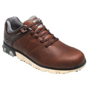 Callaway APEX Series APEX Pro Golfschuhe für Herren, braun - ohne Spikes, braunes Leder mit creme-weißer Gummisohle, normale Passform