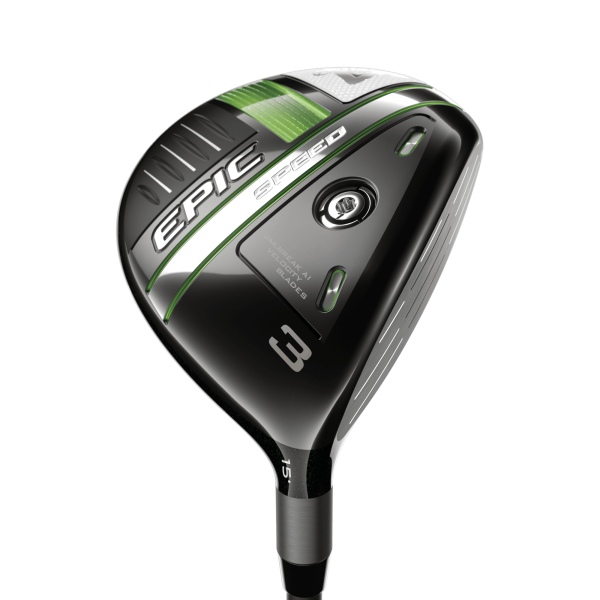Callaway Epic Speed Fairwayholz 5 (18.0°) für Herren, Linkshand, mit Mitsubishi Chemical MMT 70 Std. Graphitschaft in Std. Schaftlänge (42.75 Inch), Stiff (73.g), mit LAMKIN ST Hybrid, black-grey Griff in Std. +2 Griffstärke, inkl. Headcover