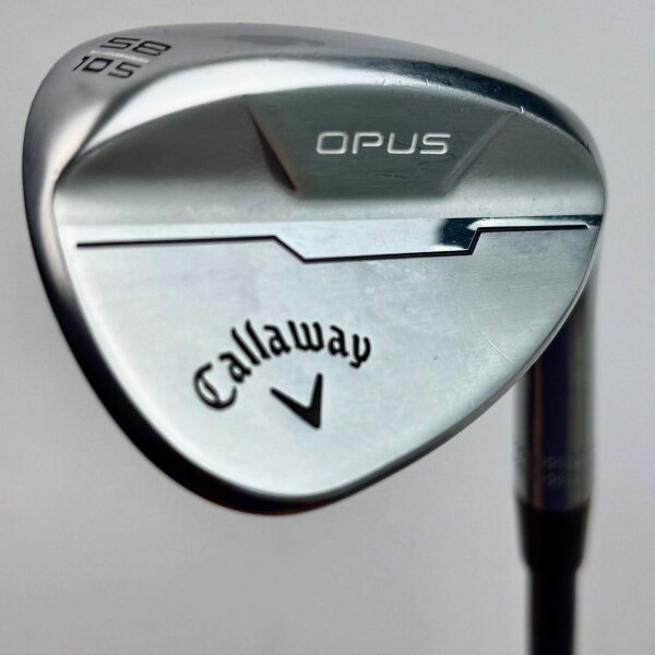 Callaway OPUS Brushed Chrome 58.0° Lob-Wedge für Herren, Rechtshand, S-Grind (10.0°), mit UST Mamiya Recoil DART HDC 65 Graphitschaft in Std. Länge (35.00 Inch), Wedge (65.0g), mit Golf Pride for Callaway Tour Velvet 360 CHEV, grey-black Griff in Std. Gri