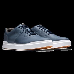 FootJoy Contour Casual Golfschuhe für Herren, blau - ohne Spikes, blaues Leder mit weißer Gummisohle, normale Passform