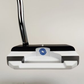 Odyssey Ai-ONE Jailbird Mini DB Putter für Herren, Rechtshand, mit Odyssey SL 90 Std. Stahlschaft in 35.00 Inch Schaftlänge, mit Odyssey Ai-ONE Pistol, white-blue Std. Griff in Std. Stärke