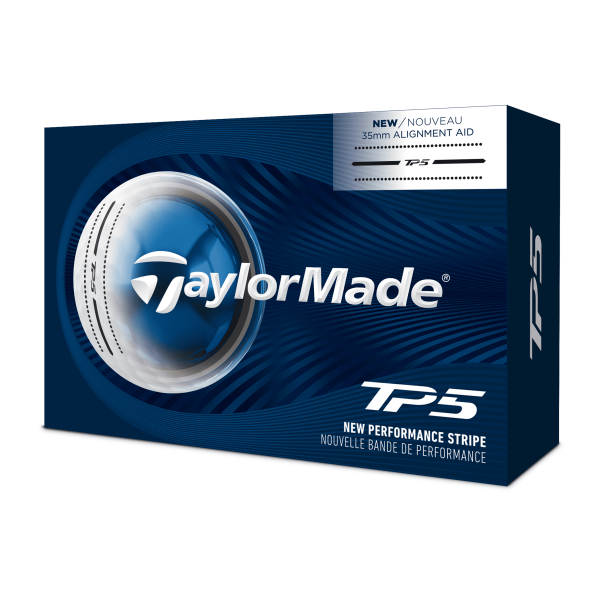 6 Stk. TaylorMade TP5 Performance Stripe Golfbälle, weiß mit neuen Performance Zielsystem