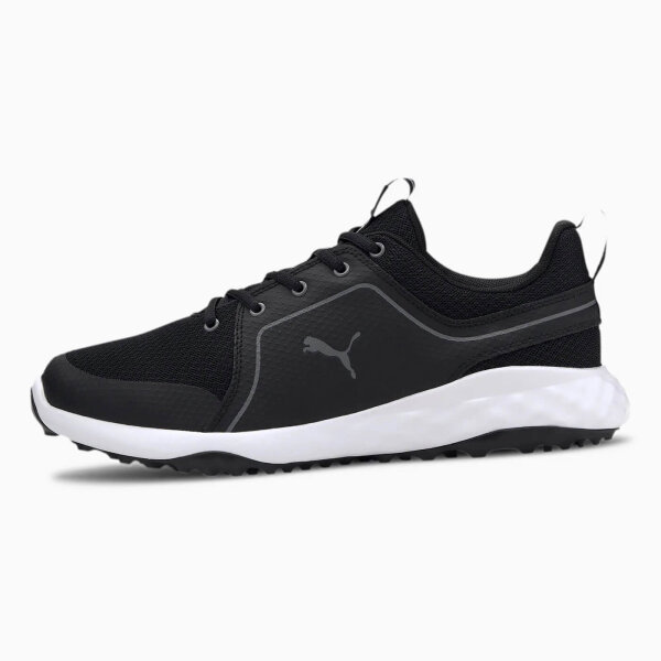 PUMA Grip Fusion Sport 2.0 Golfschuhe für Herren, schwarz - ohne Spikes, schwarzes Mesh-Obermaterial mit weißer Gummisohle, schmale Passform