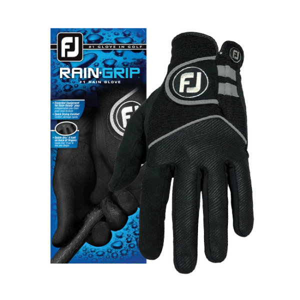 FootJoy Rain Grip Regengolfhandschuh für Rechtshänder, aus schnelltrocknender QuikDry Funktionsfaser, schwarz, Größe L