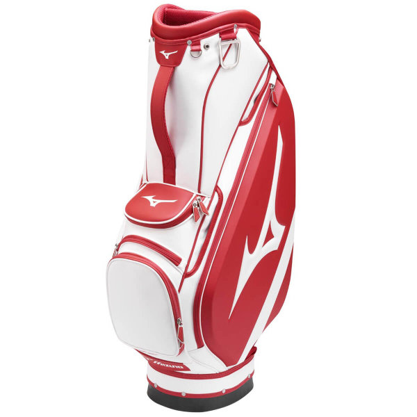 mizuno Golf 2021 Tour Cart Team Austria Edition Cartbag in rot-weiß-rot, 5-Fach Divider mit teilweise durchgehender Fächertrennung, 4.200g leicht, 6 Taschen, darunter u.a. ein isoliertes Einschubfach für Getränke, inkl. Schutzhülle zum Aufknöpfen