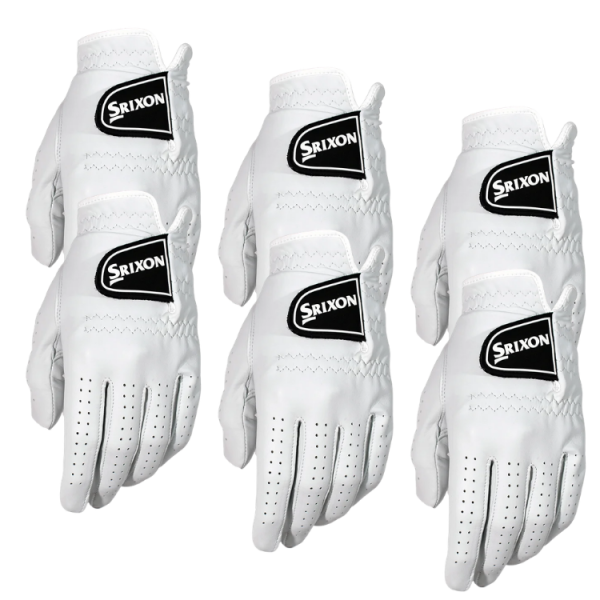 Srixon Premium Cabretta Golfhandschuhe im 6er Pack für Rechtshänder (getragen an der linken Hand), weiß, Größe XL
