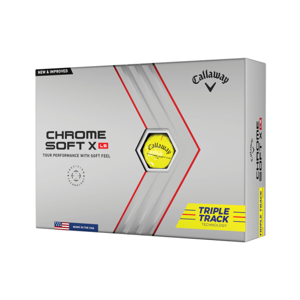 12 Stk. Callaway 2022 Chrome Soft X LS Triple Track Golfbälle, gelb, mit innovativer Ausrichtungshilfe, niedrigem Spin und hoher Ballgeschwindigkeit