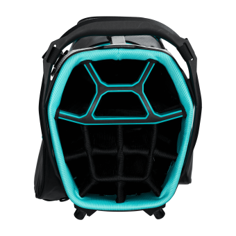 Callaway 2022 Fairway 14 HD Waterproof Standbag mit 14-Fach Divider, in schwarzer Farbe, mit weißen und türkisen Akzenten, 2.75 kg leicht, inkl. wasserdichter Schutzhülle zum Aufknöpfen