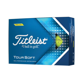 12 Stk. Titleist 2022 Tour Soft Golfbälle, leuchtend gelb, für ein besonders weiches Schlaggefühl und mehr Länge vom Tee