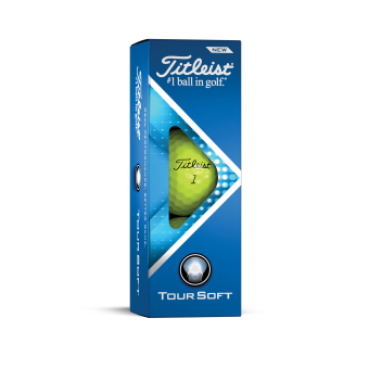 12 Stk. Titleist 2022 Tour Soft Golfbälle, leuchtend gelb, für ein besonders weiches Schlaggefühl und mehr Länge vom Tee