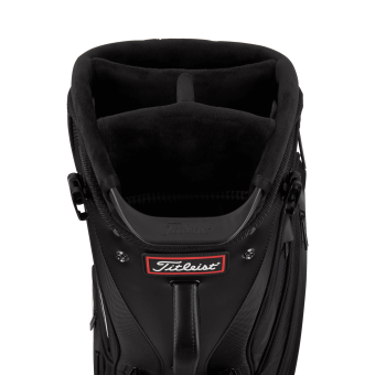 Titleist 2022 Premium Standbag mit 4-Fach Divider, schwarz mit weißen Applikationen und weißer Detailnaht, 2.6  kg, inkl. wasserabweisender Schutzhülle zum Aufknöpfen