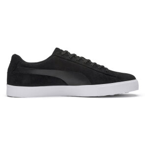 PUMA Suede G Golfschuhe für Herren, schwarz - ohne Spikes, schwarzes Wildleder mit weißer Gummisohle, schmale Passform
